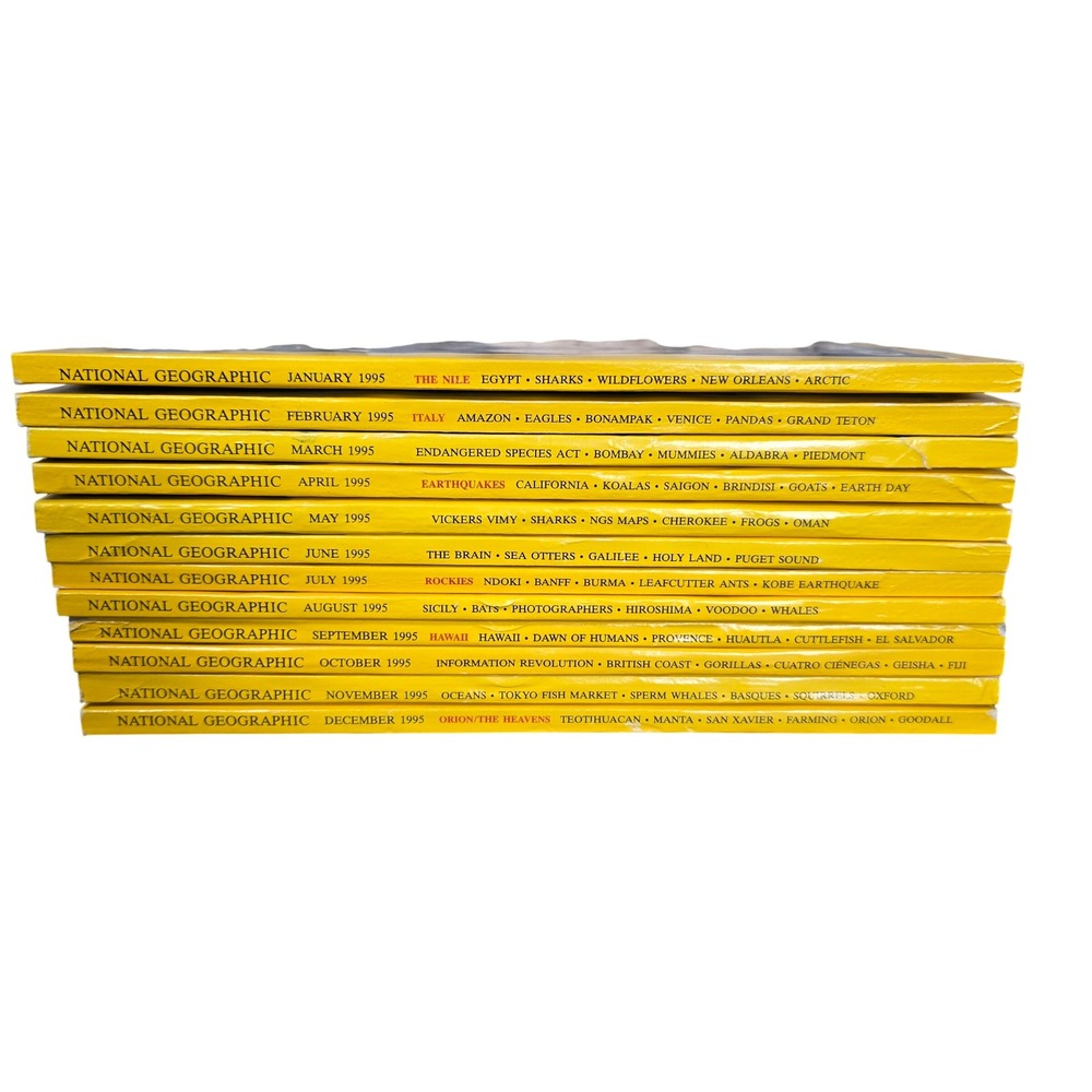 National Geographic Magazine Full Year 1995 Set 12 Issues Yellow Good Vintage